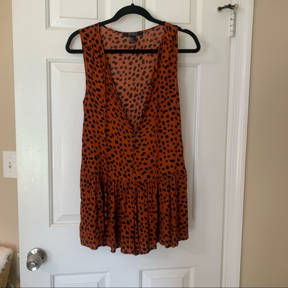 Forever21 Rust Cheetah Animal Print Romper Size S, Button Down | Black Dot Print - Picture 5 of 8